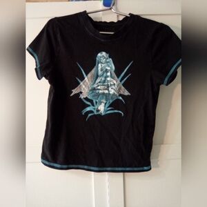 Fairies by Trick Contrast Stitch Crop Top Baby Tee Blue Mushroom Shirt Hot Topic